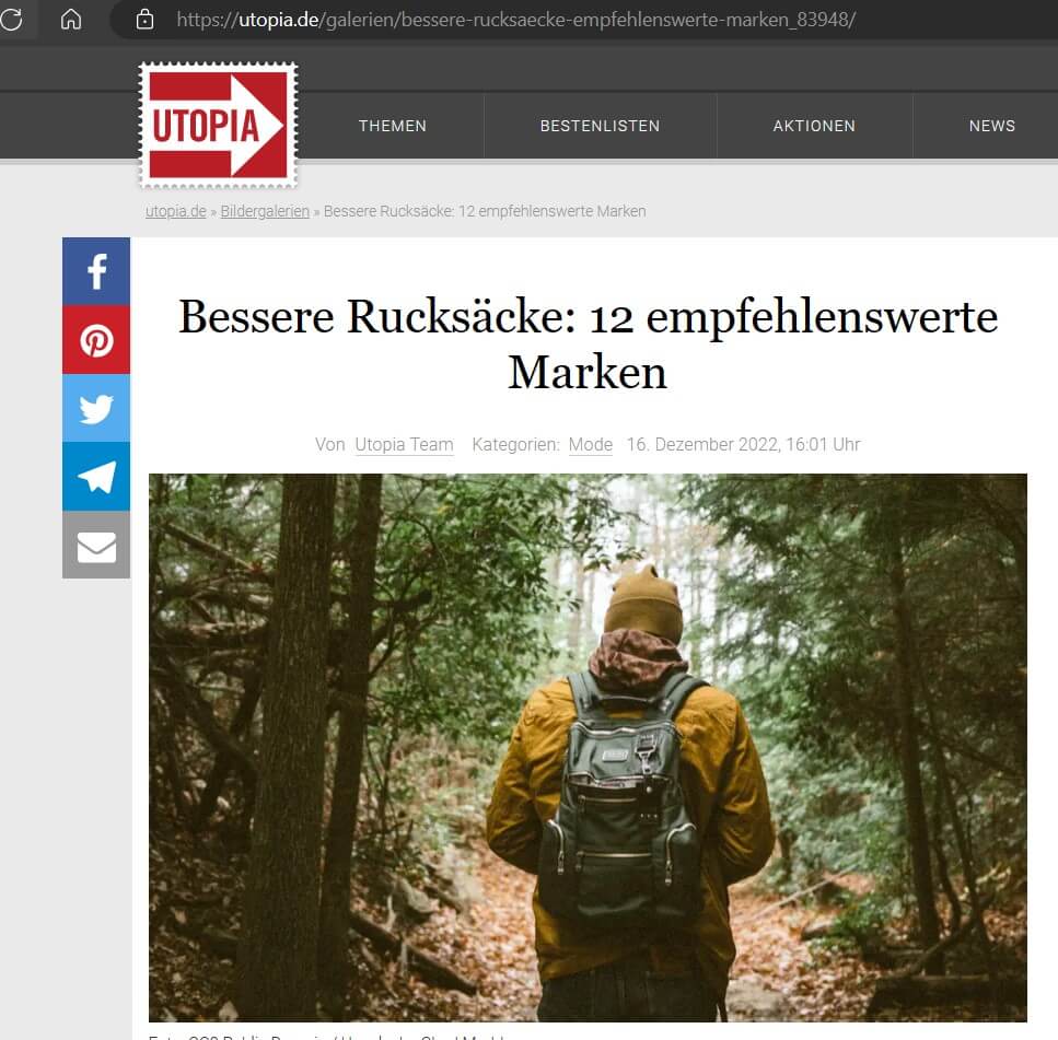 Besser Rucksäcke: 12 empfehlenswerte Marken von Utopia