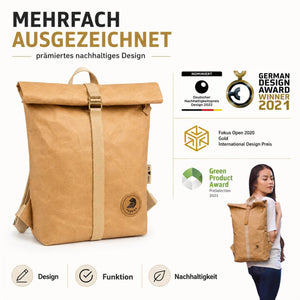 PAPERO Rucksack aus Papier COUGAR 24 L Unisex waschbar, reißfest, wasserfest, nachhaltiger Daypack
