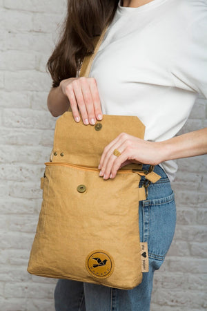 Nieuwe Papero -schoudertas gemaakt van power paper pheute scheurbestendig, waterdicht, veganistisch, duurzaam