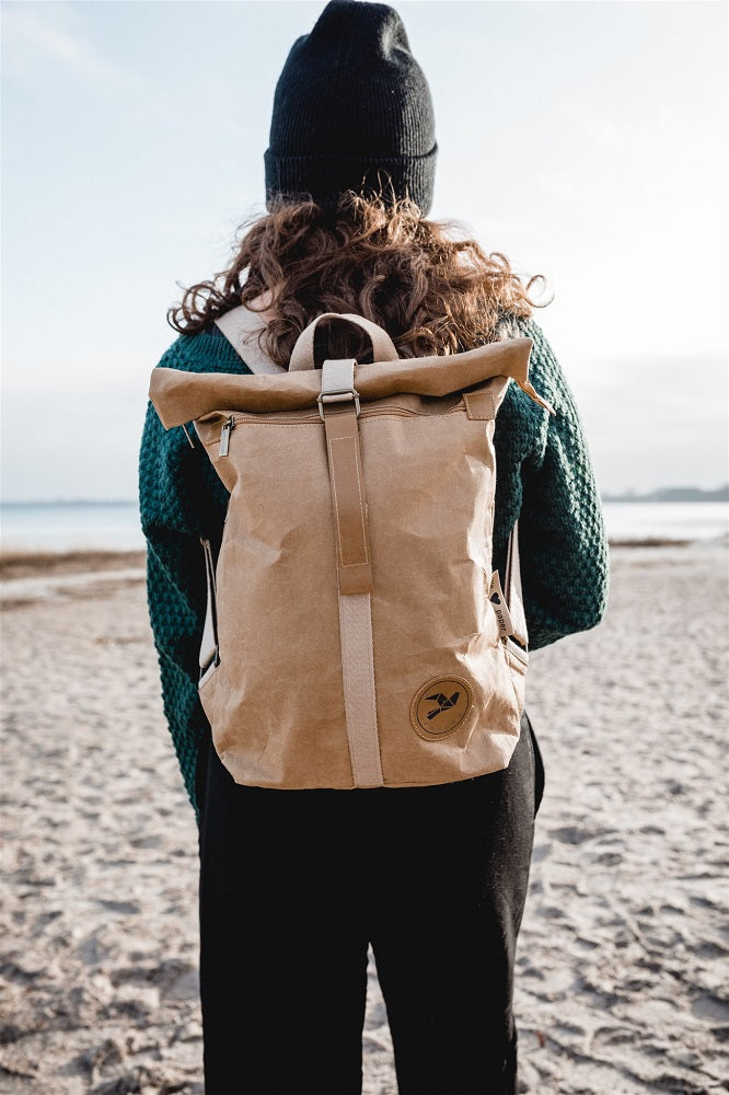 Aus Kraft Papier Rucksack robust wasserfest vegan nachhaltig fair NEU ...